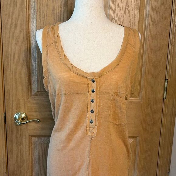 Free People Linen Travel Tank Top Small Oversized Mustard Yellow - Picture 3 of 6